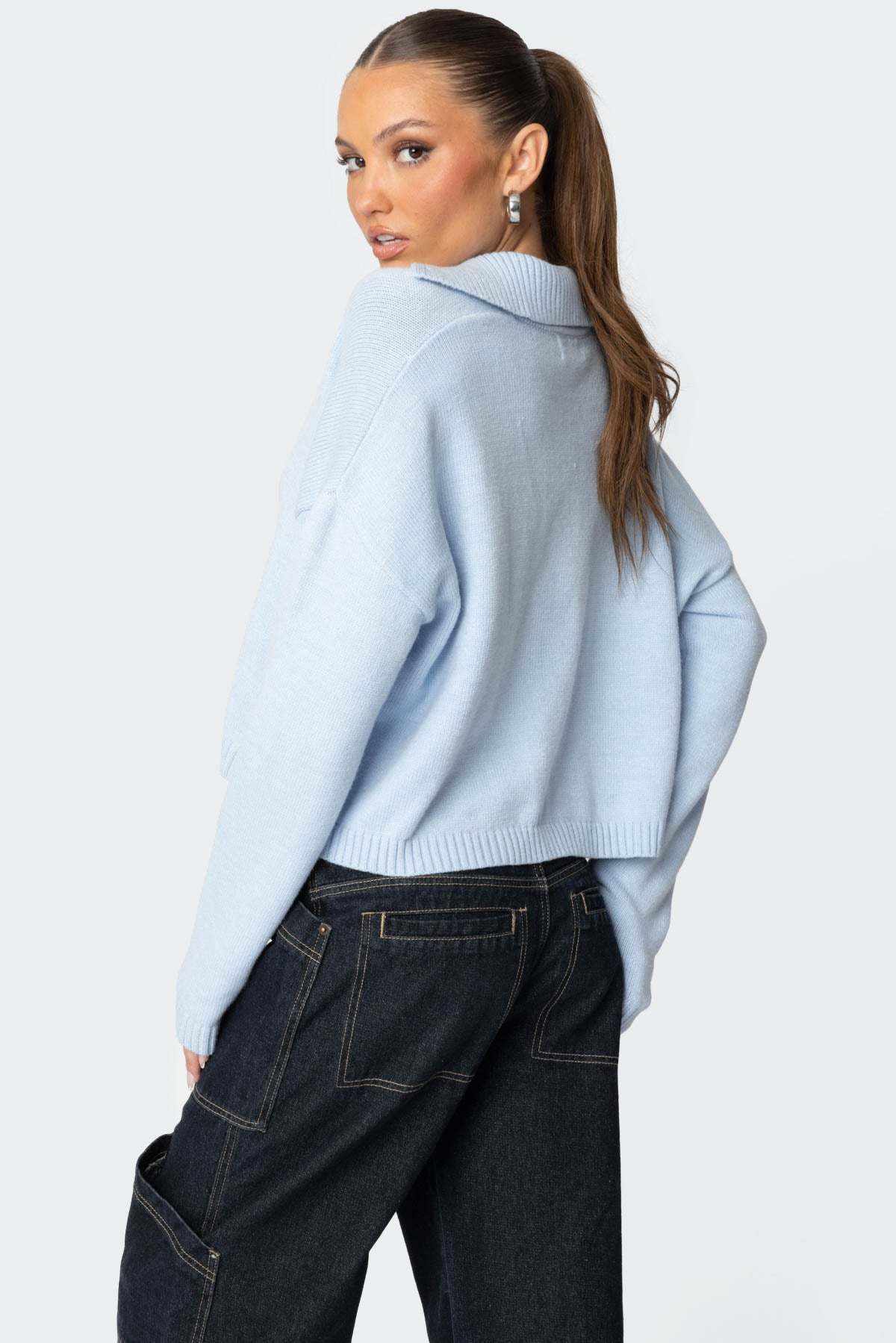 Marcie Oversize Cropped Sweater - LIGHT BLUE