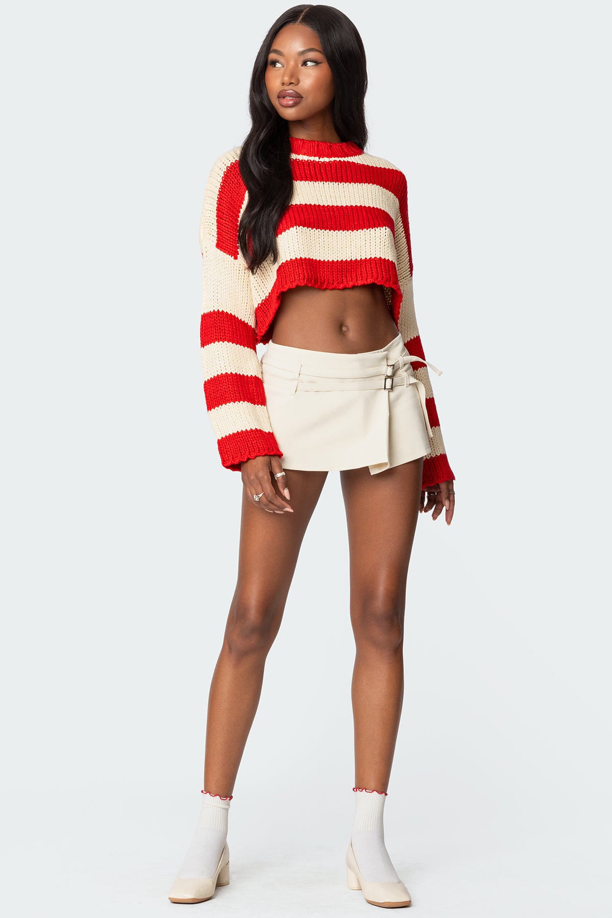 Ozzy Cropped Knitted Sweater - RED