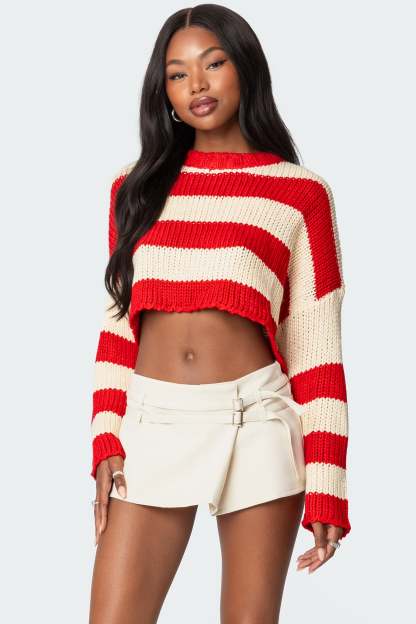 Ozzy Cropped Knitted Sweater - RED