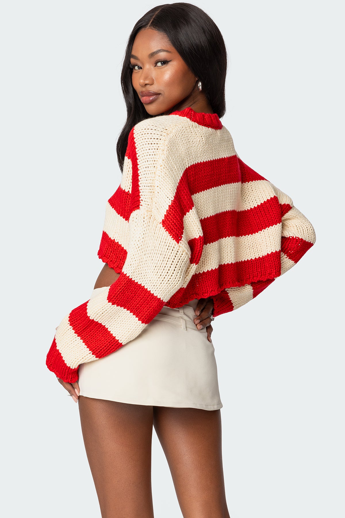 Ozzy Cropped Knitted Sweater - RED