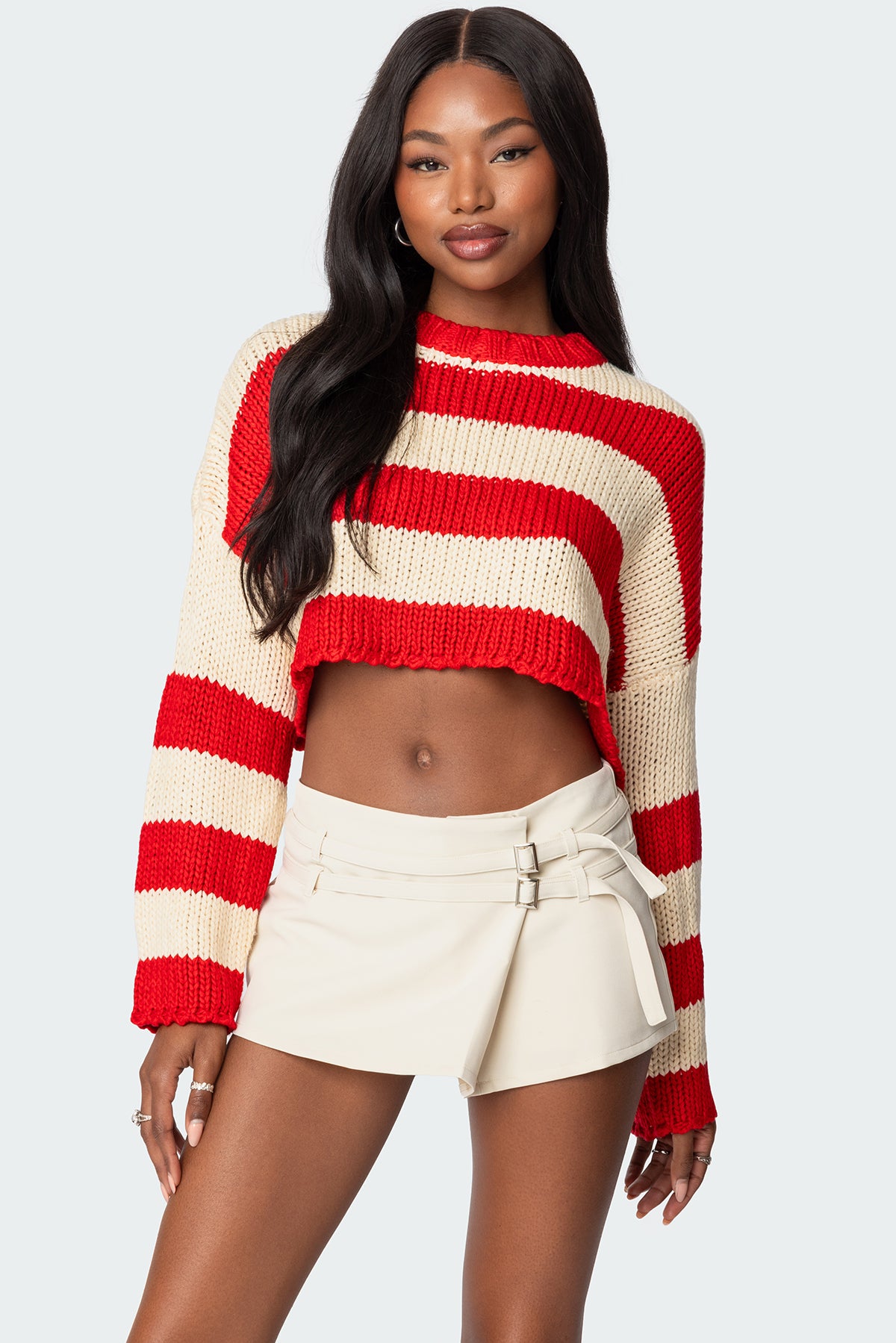 Ozzy Cropped Knitted Sweater - RED