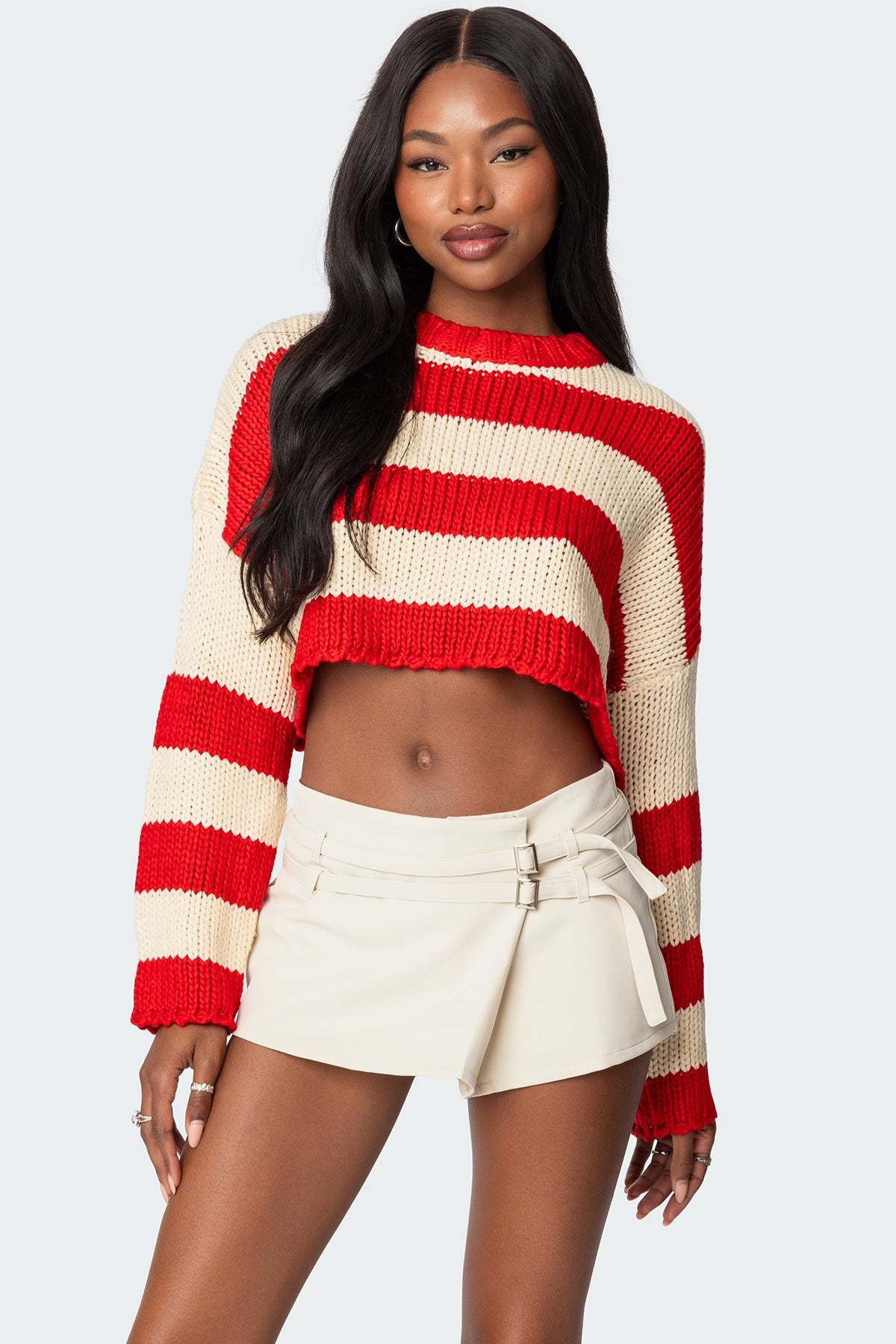 Ozzy Cropped Knitted Sweater - RED