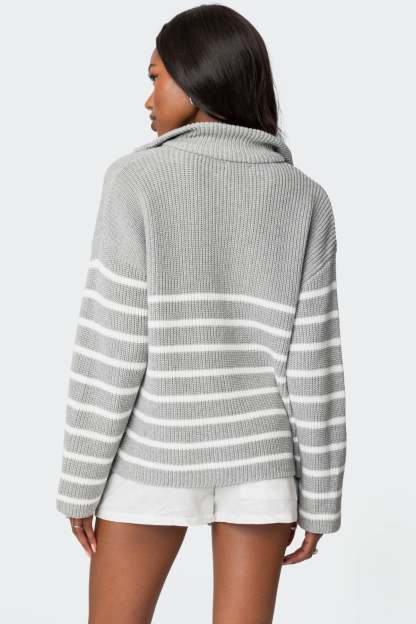 Oversized Quarter Zip Sweater - GRAY MELANGE
