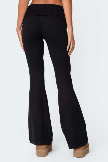 Desiree Knitted Low Rise Fold Over Pants - BLACK