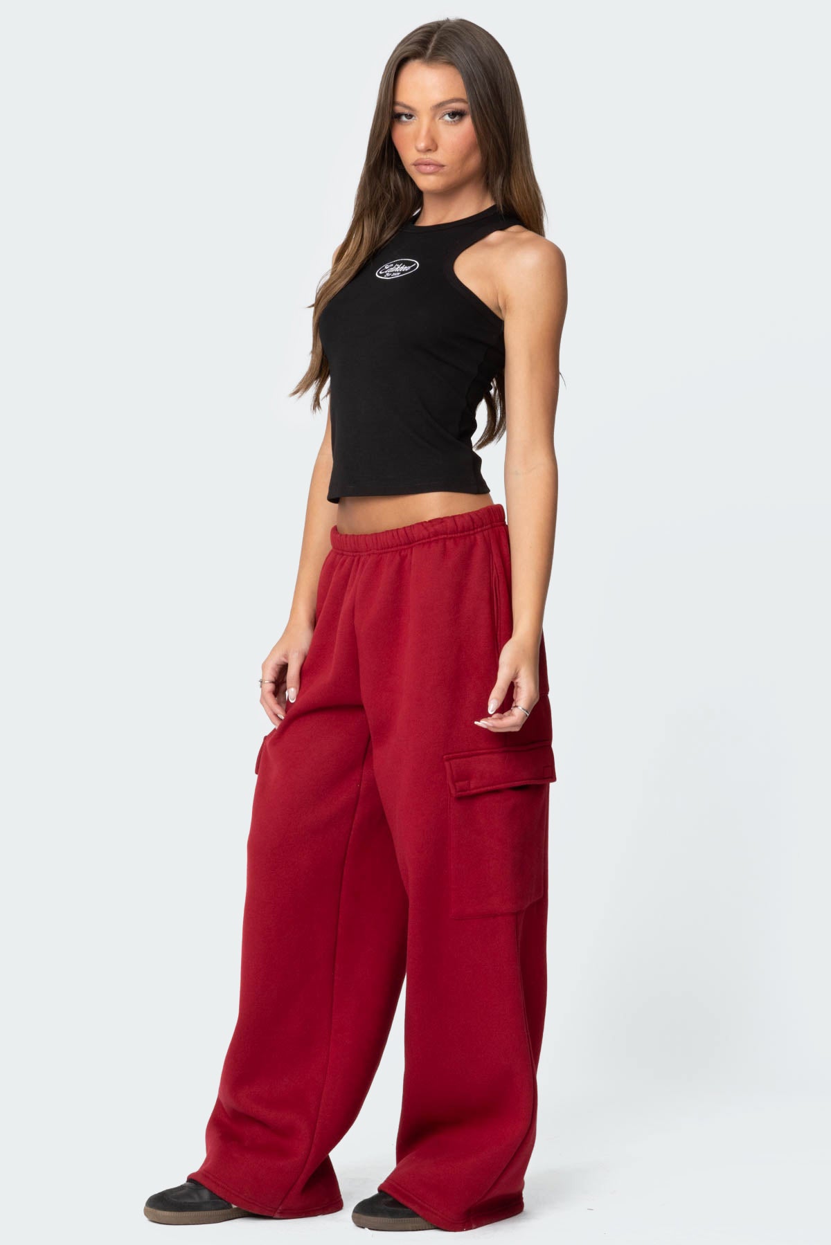 Wide Leg Cargo Sweatpants - BURGUNDY