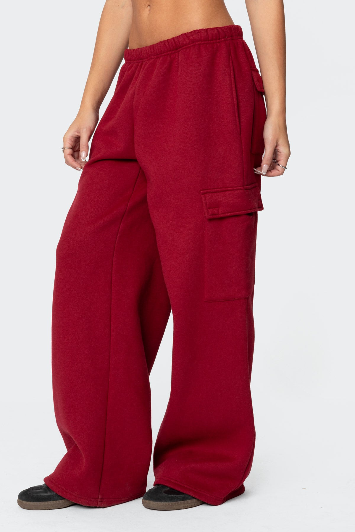 Wide Leg Cargo Sweatpants - BURGUNDY