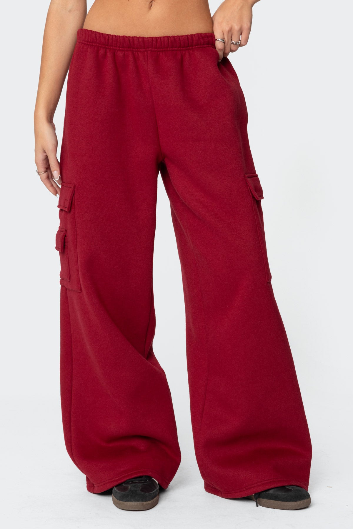 Wide Leg Cargo Sweatpants - BURGUNDY