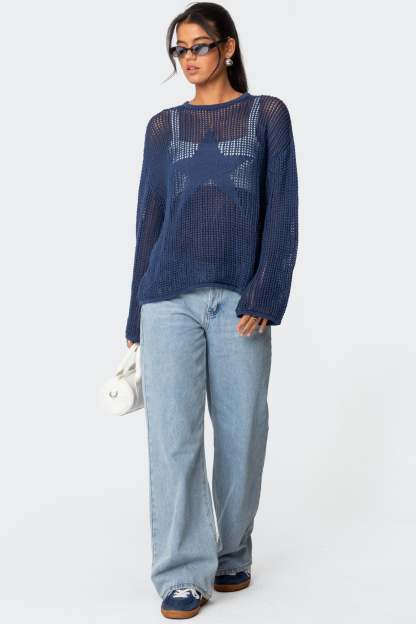 Seeing Stars Oversized Sweater - BLUE