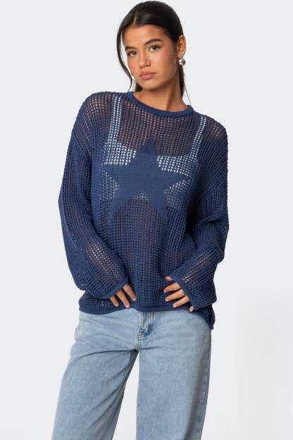 Seeing Stars Oversized Sweater - BLUE