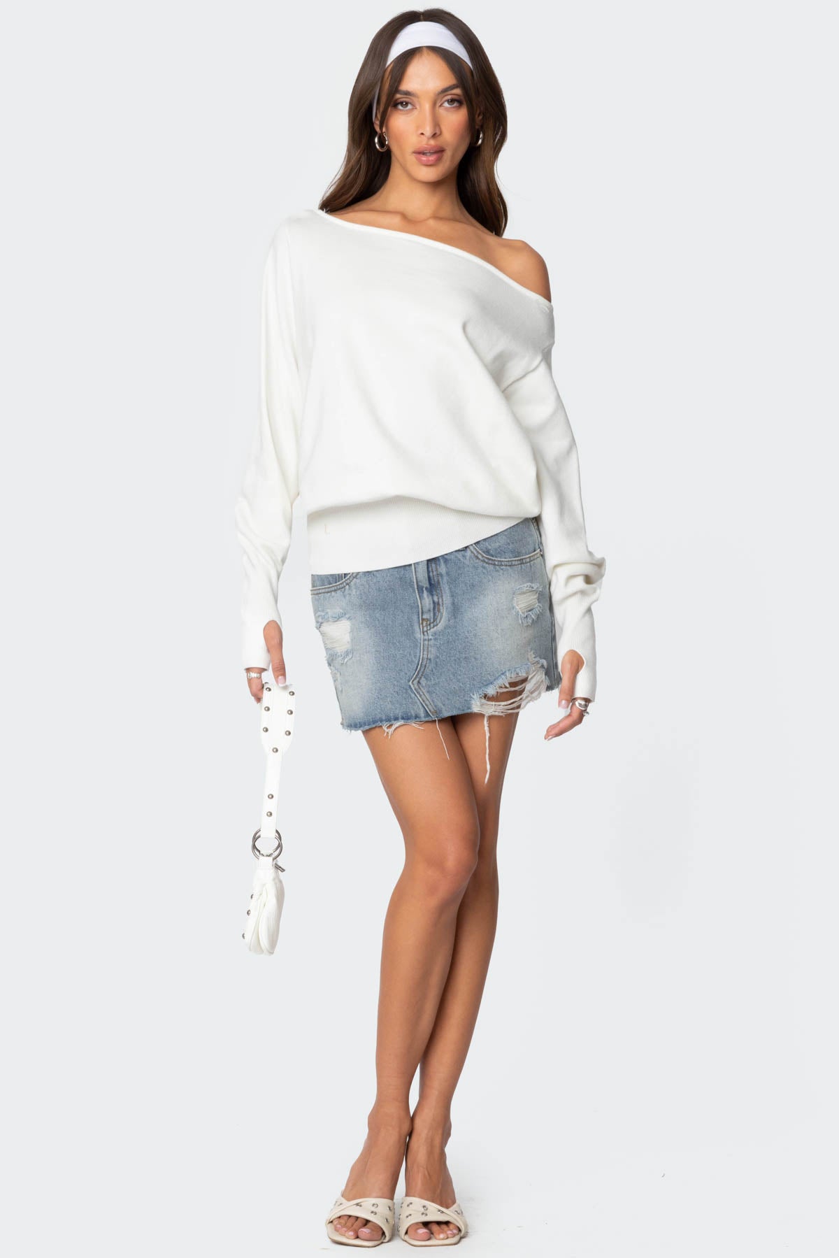 Off Shoulder Oversized Sweater - CREAM