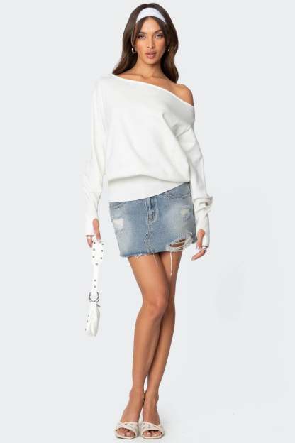 Off Shoulder Oversized Sweater - CREAM