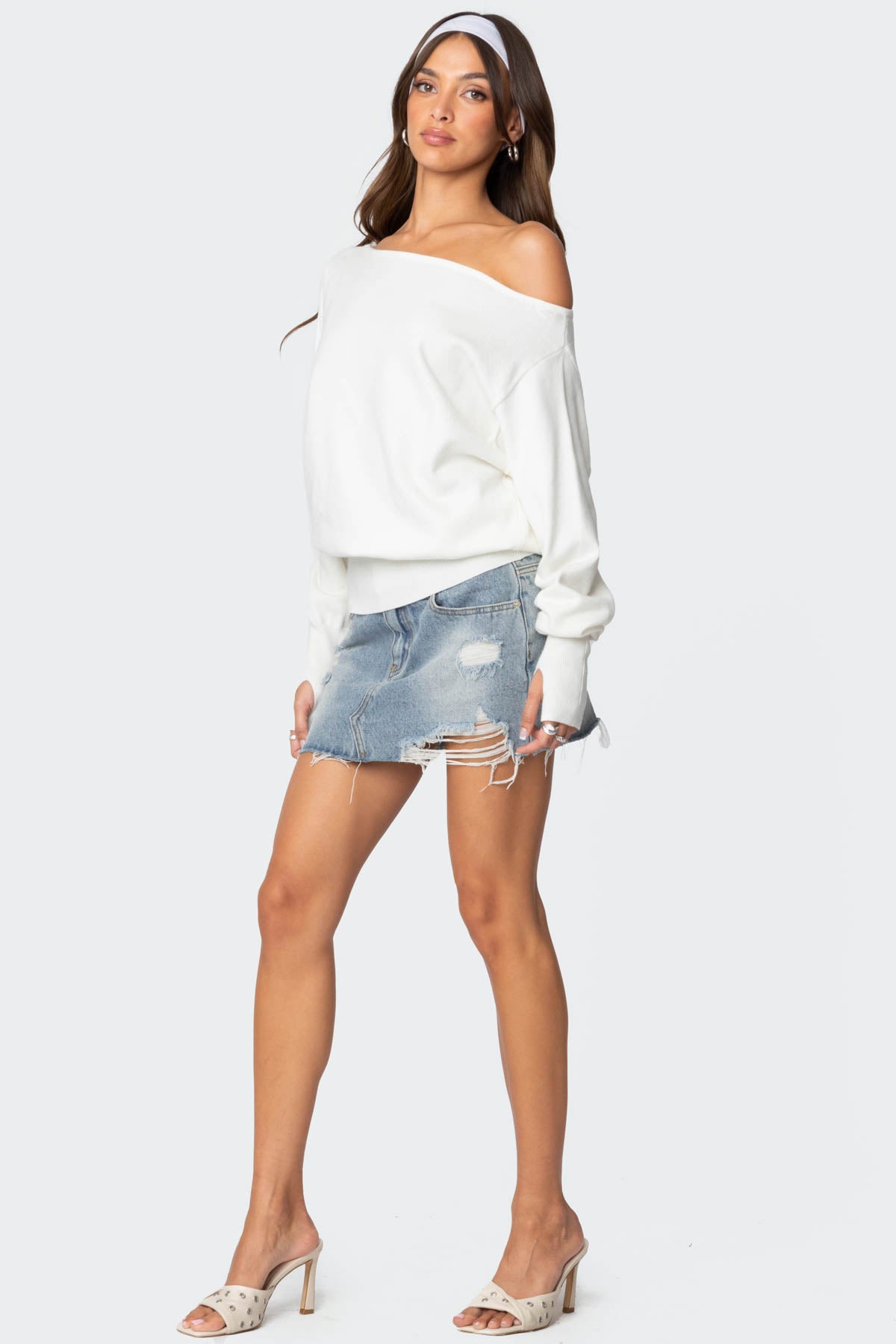 Off Shoulder Oversized Sweater - CREAM