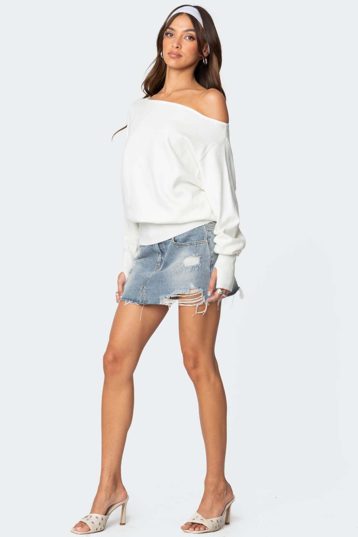 Off Shoulder Oversized Sweater - CREAM