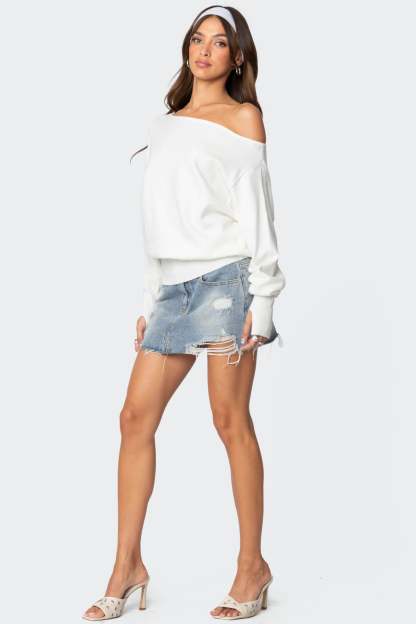 Off Shoulder Oversized Sweater - CREAM