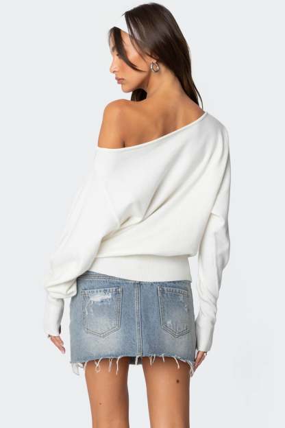 Off Shoulder Oversized Sweater - CREAM