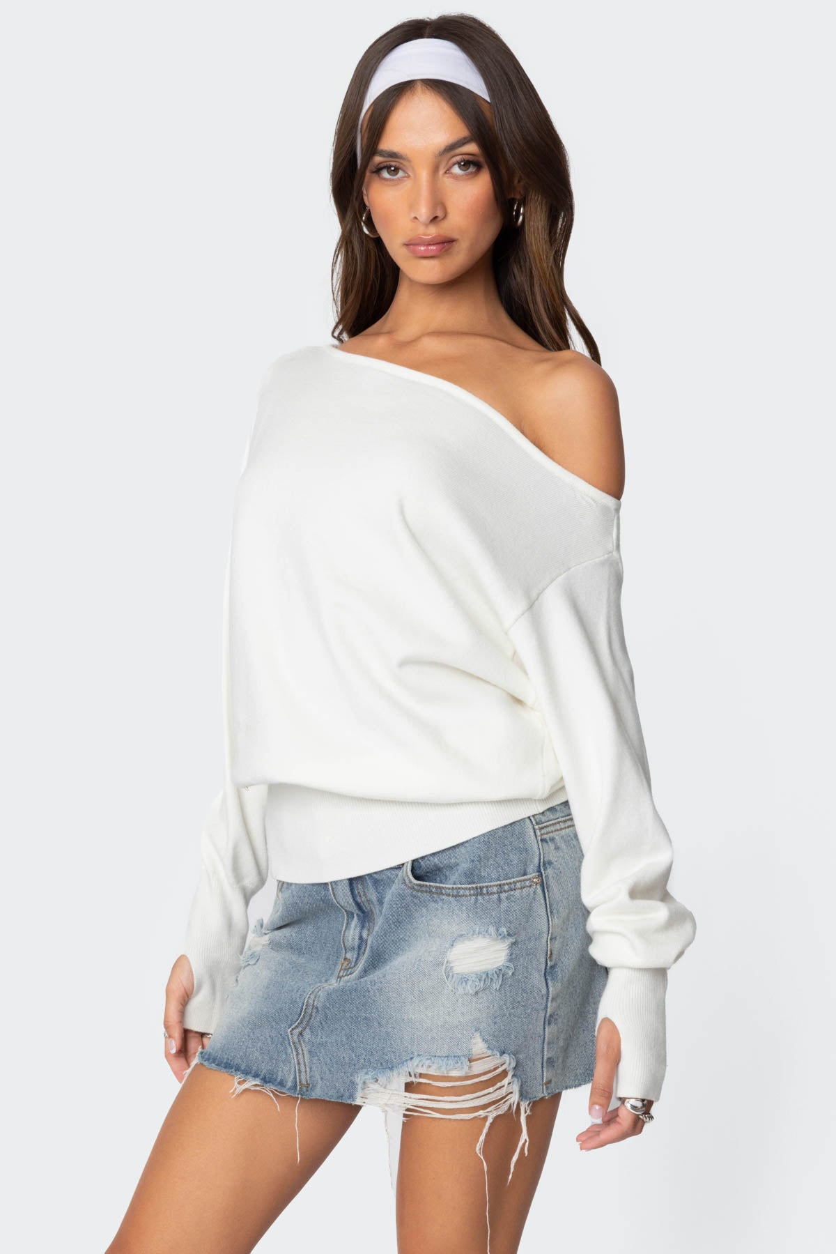 Off Shoulder Oversized Sweater - CREAM