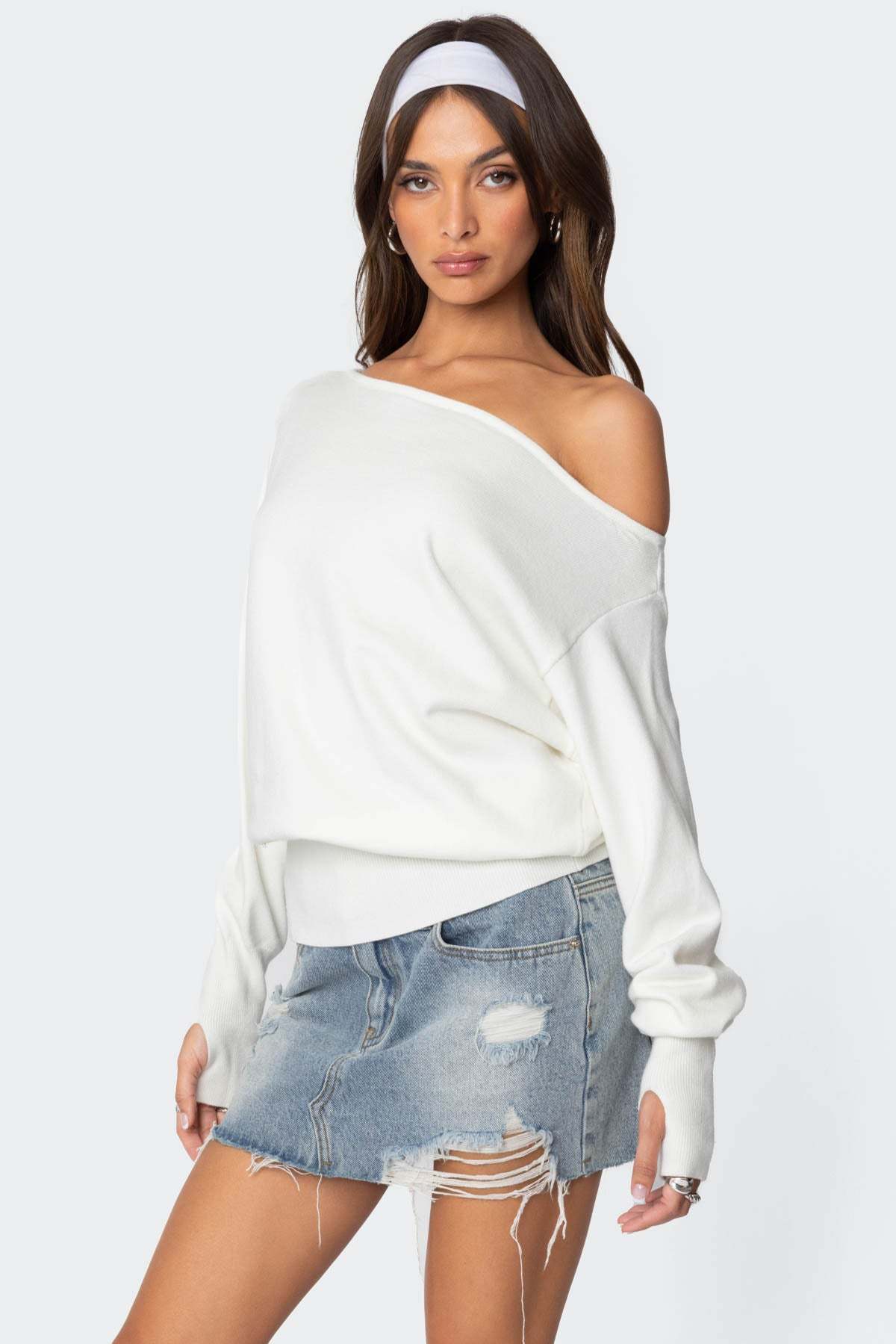 Off Shoulder Oversized Sweater - CREAM