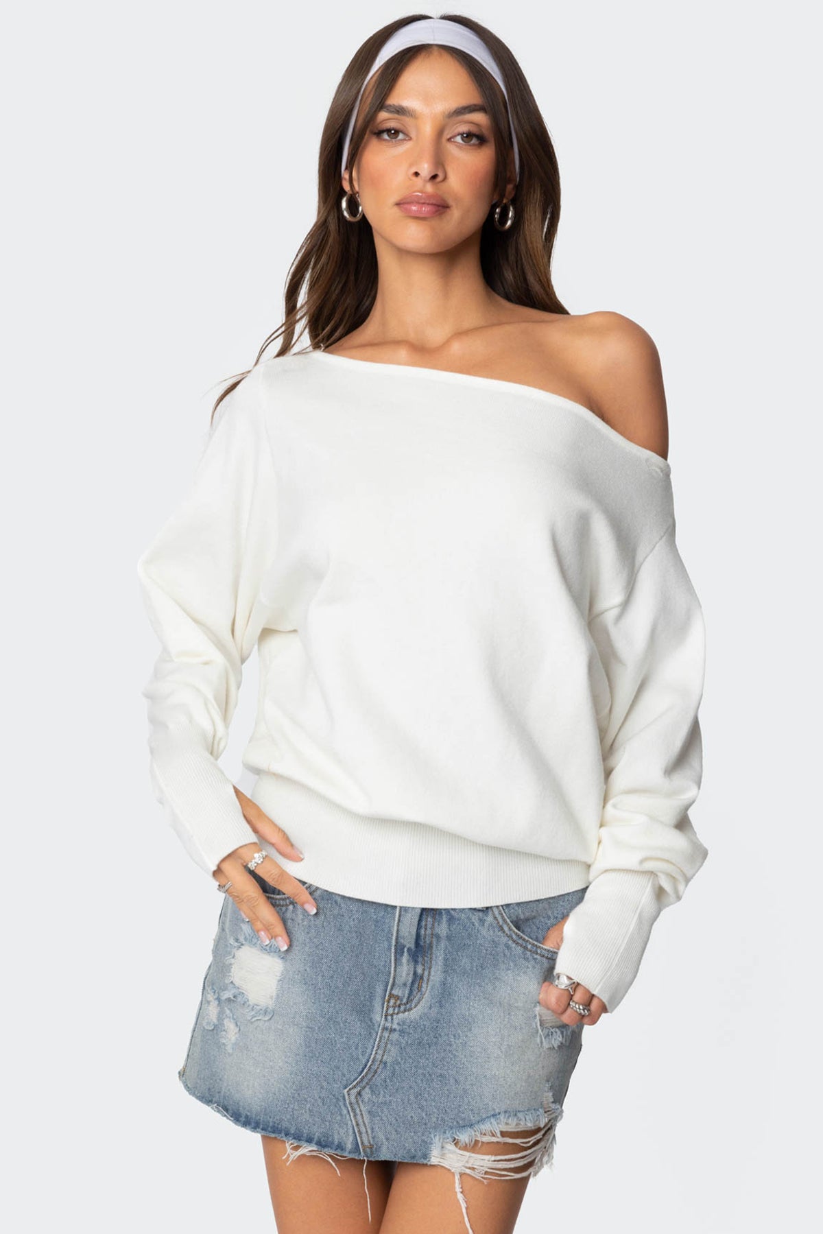 Off Shoulder Oversized Sweater - CREAM