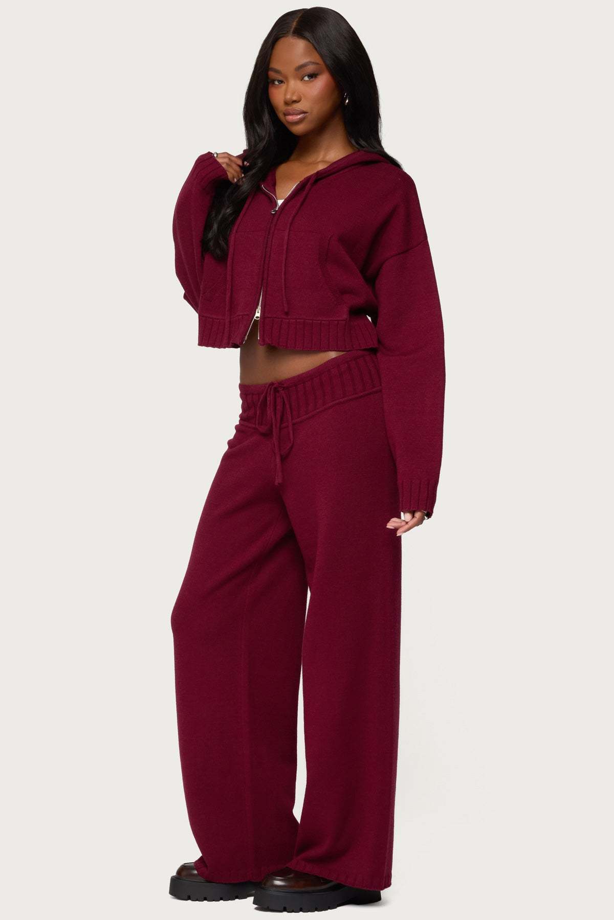 Russell Straight Leg Knit Pants - BURGUNDY