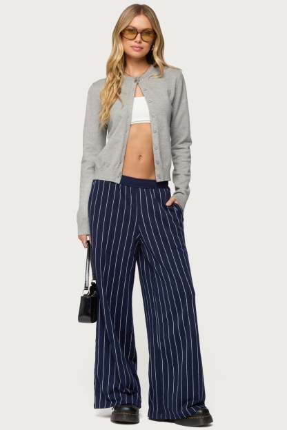 Mercer Pinstripe Wide Leg Sweatpants - NAVY
