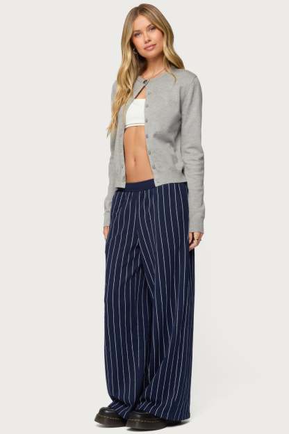 Mercer Pinstripe Wide Leg Sweatpants - NAVY