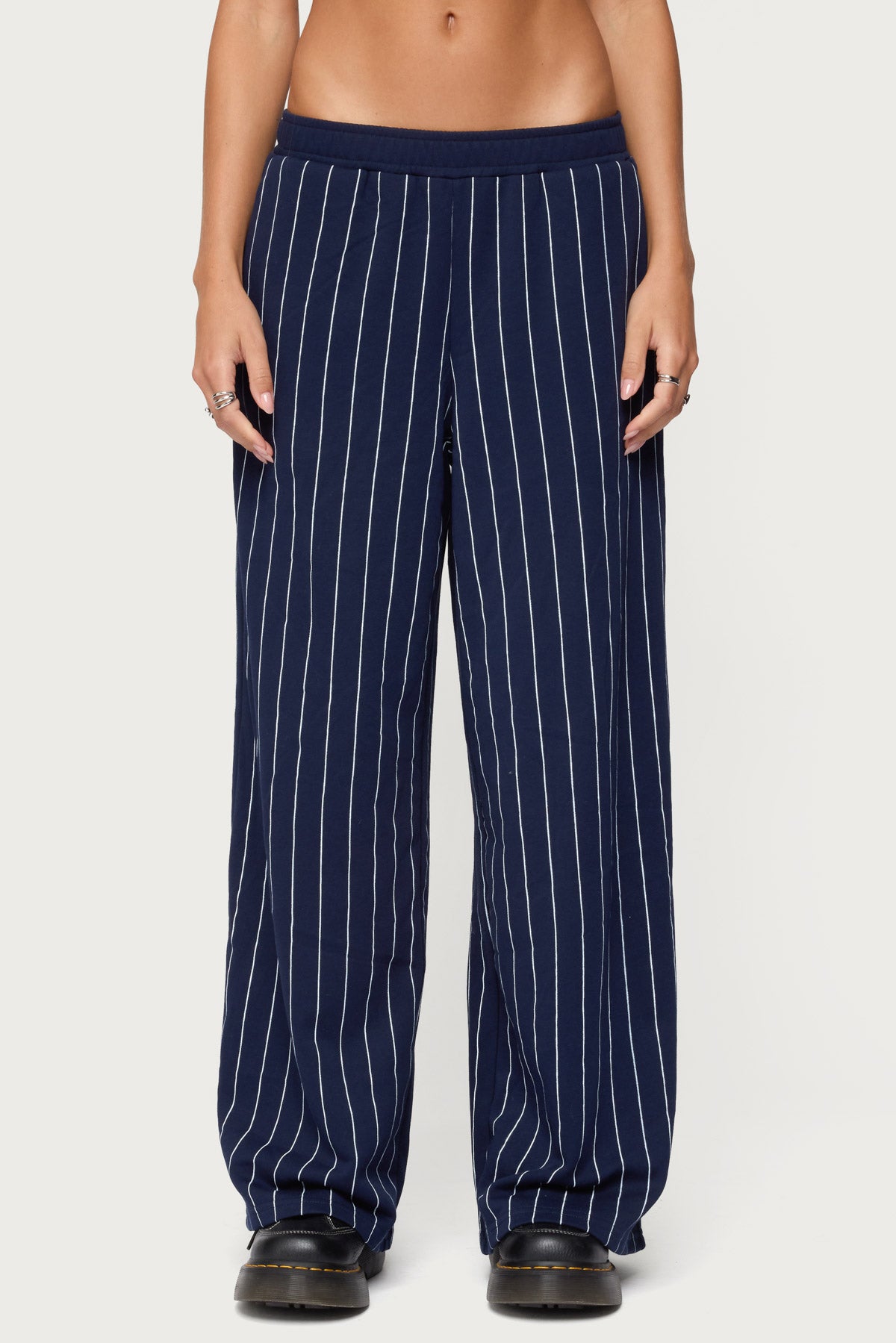 Mercer Pinstripe Wide Leg Sweatpants - NAVY