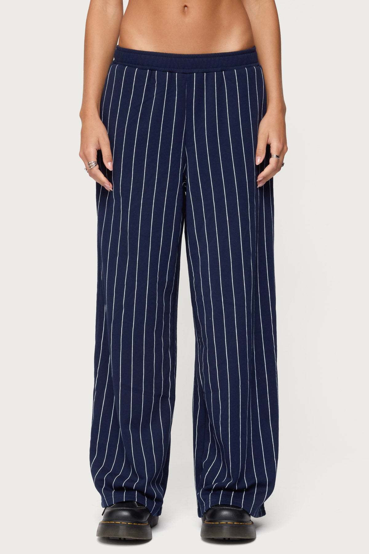 Mercer Pinstripe Wide Leg Sweatpants - NAVY