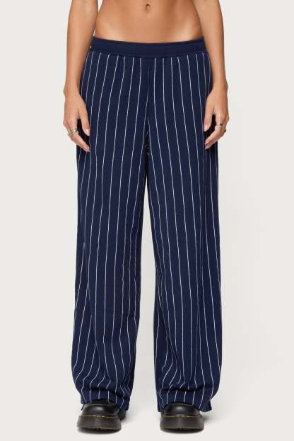 Mercer Pinstripe Wide Leg Sweatpants - NAVY