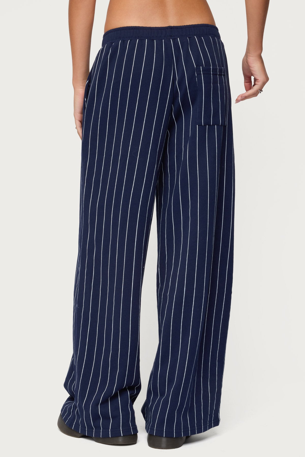 Mercer Pinstripe Wide Leg Sweatpants - NAVY