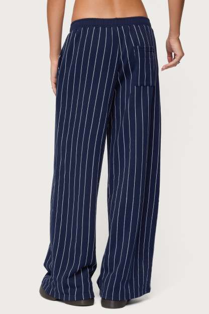 Mercer Pinstripe Wide Leg Sweatpants - NAVY