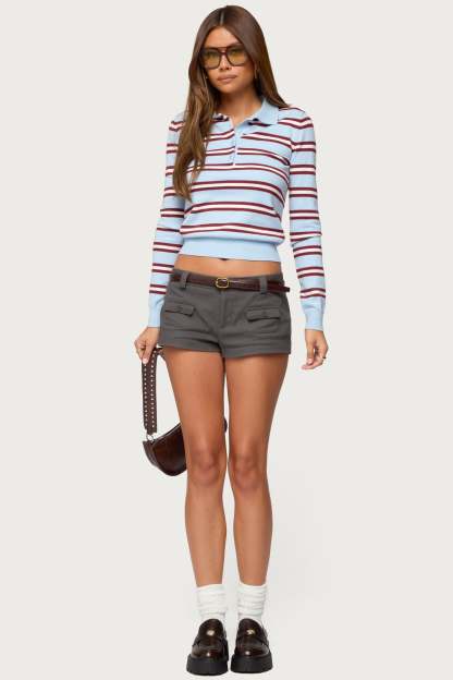Brayden Striped Polo Sweater - LIGHT-BLUE