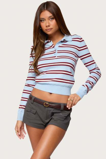 Brayden Striped Polo Sweater - LIGHT-BLUE