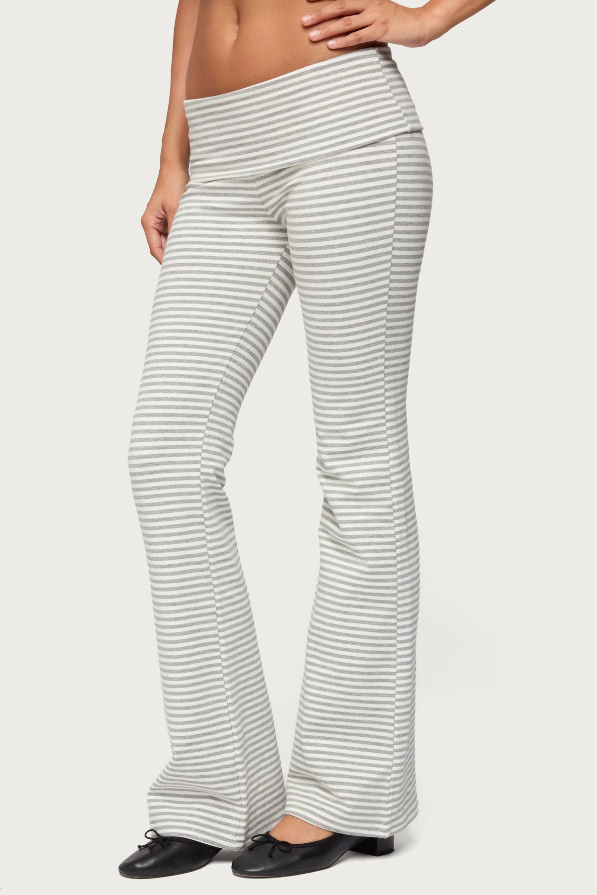 Kaeli Stripey Flared Leggings - GRAY-AND-WHITE