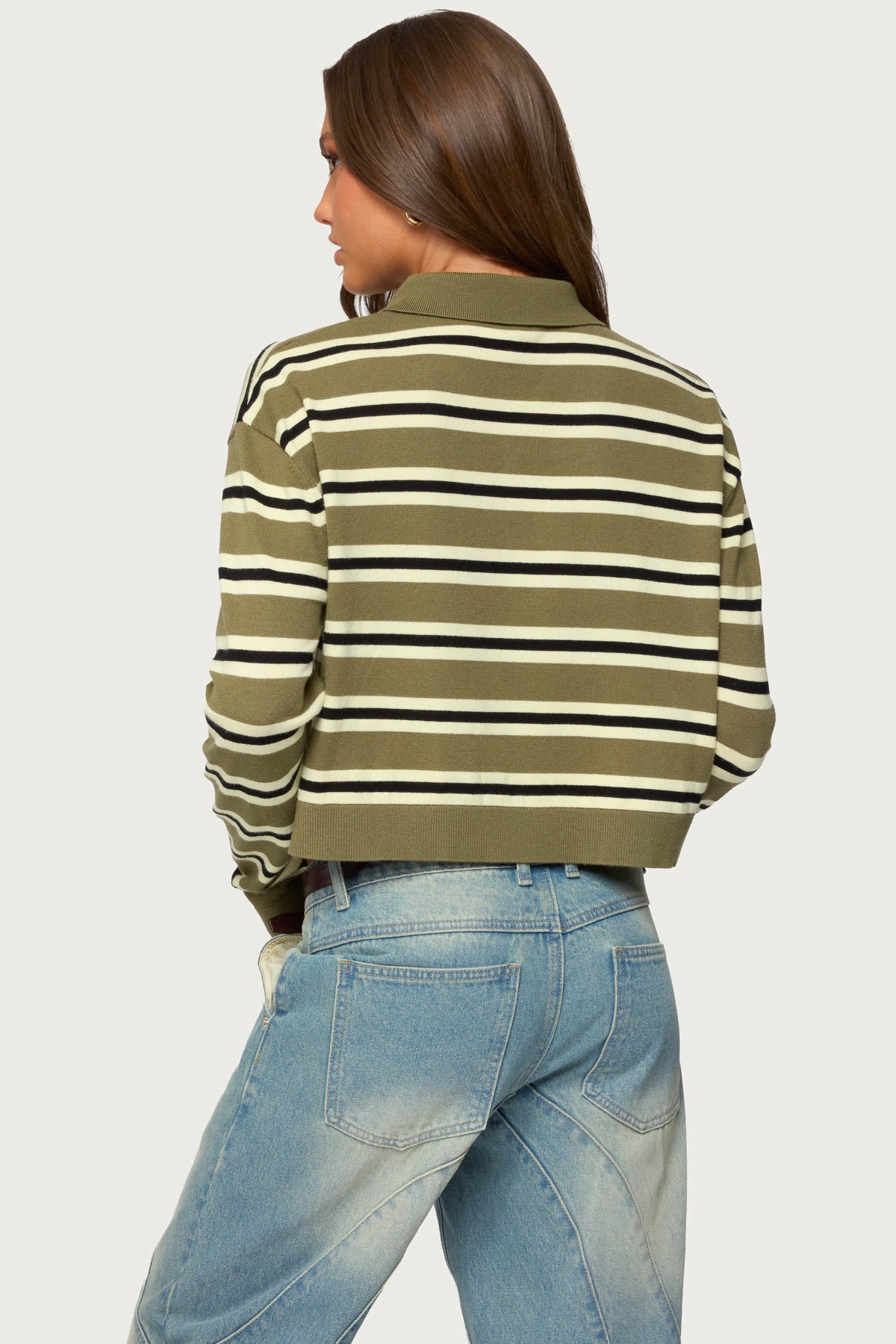 Shelby Striped Polo Sweater - OLIVE