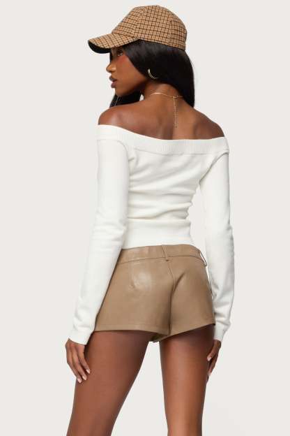 Leatrice Off Shoulder Knit Top - WHITE