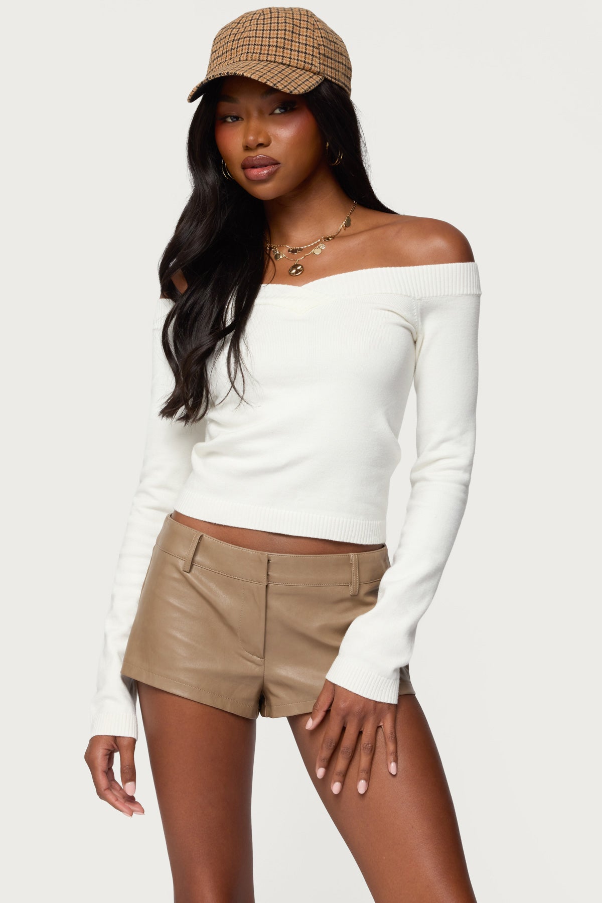 Leatrice Off Shoulder Knit Top - WHITE