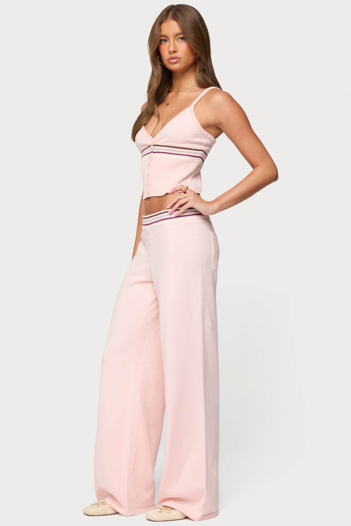 Miya Stripey Knit Pants - LIGHT-PINK