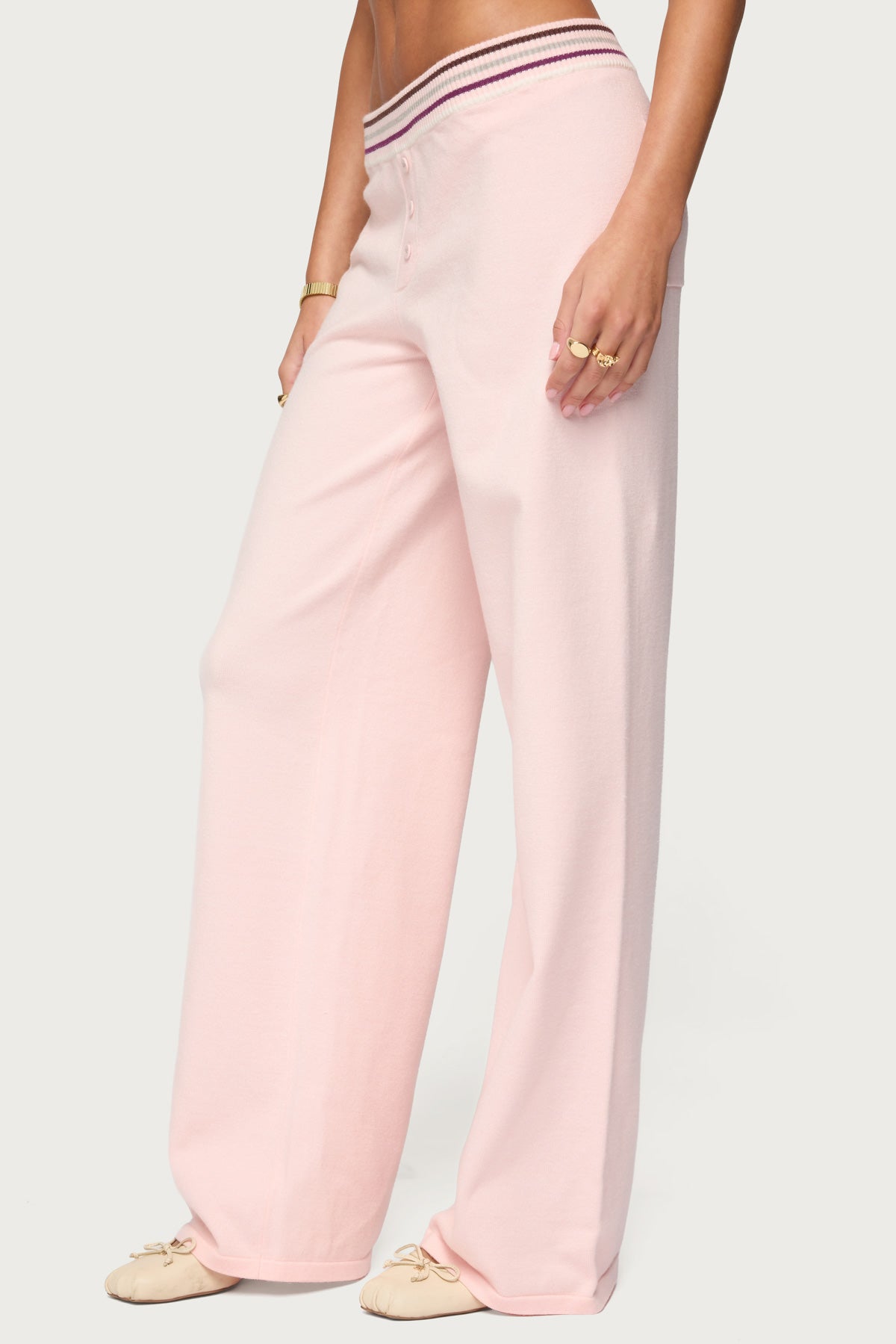 Miya Stripey Knit Pants - LIGHT-PINK