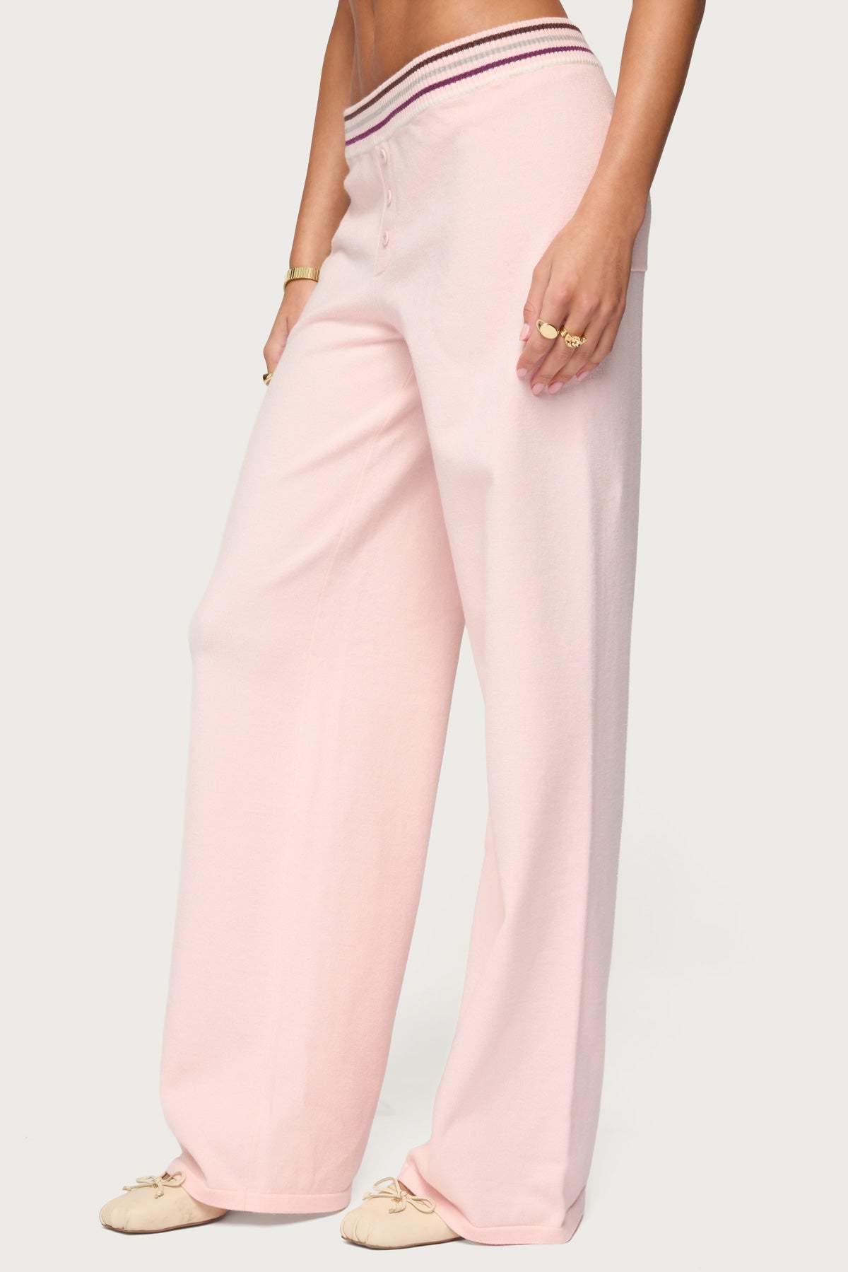 Miya Stripey Knit Pants - LIGHT-PINK
