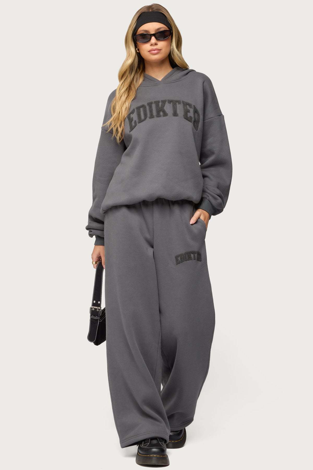 Edikted To You Wide Leg Sweatpants - DARK-GRAY