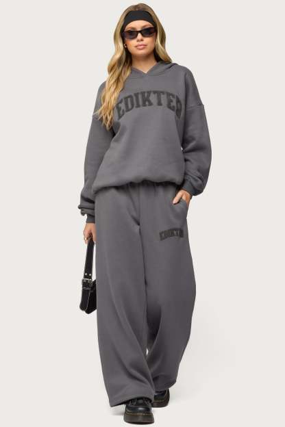Edikted To You Wide Leg Sweatpants - DARK-GRAY
