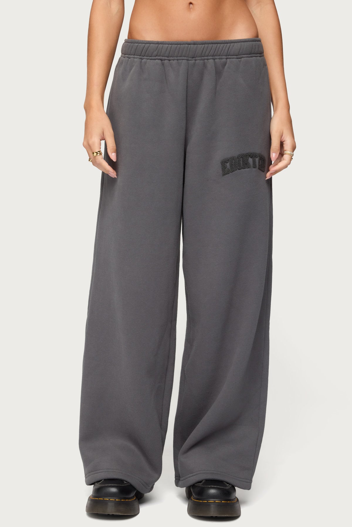 Edikted To You Wide Leg Sweatpants - DARK-GRAY