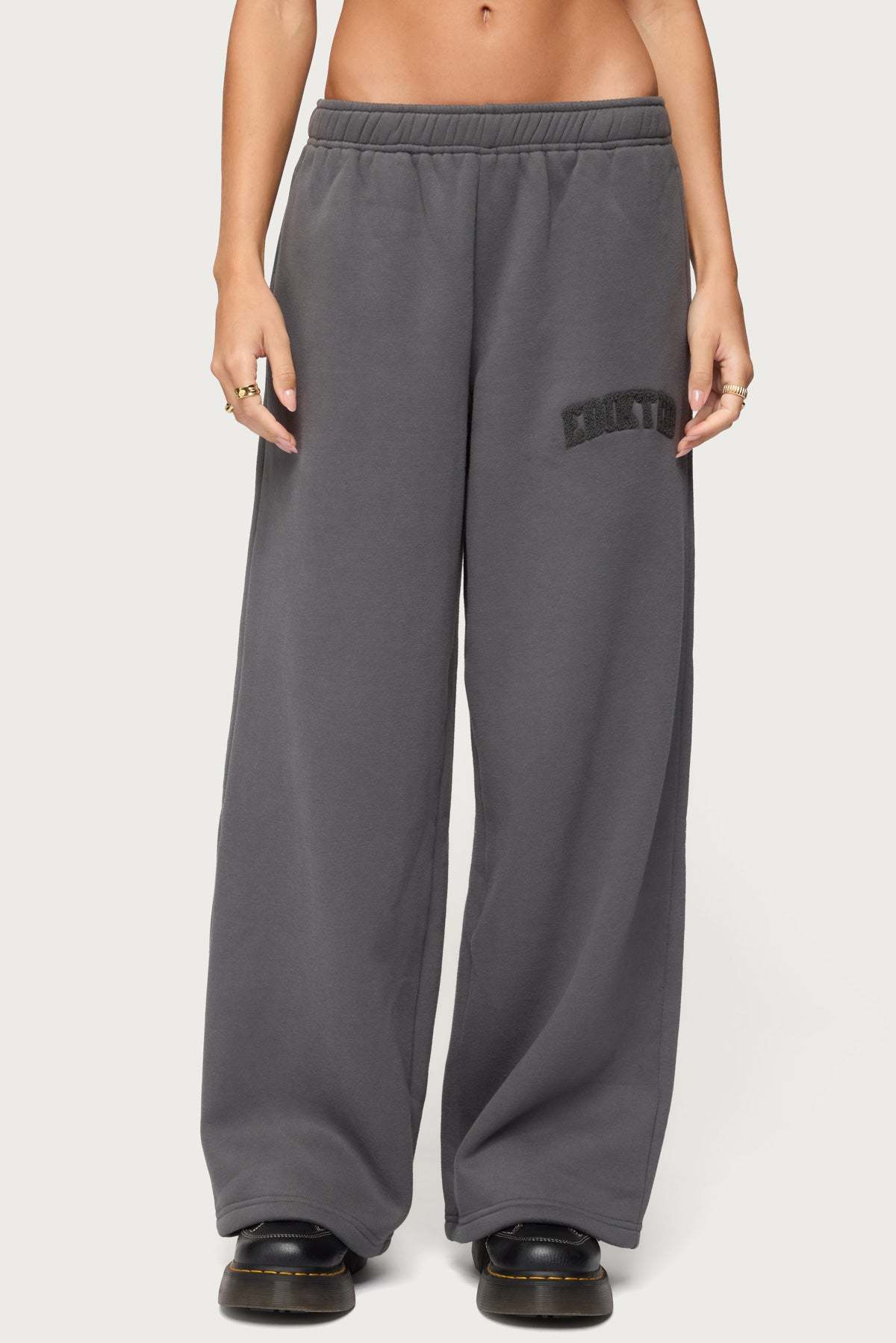 Edikted To You Wide Leg Sweatpants - DARK-GRAY