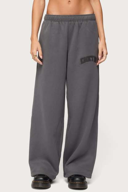 Edikted To You Wide Leg Sweatpants - DARK-GRAY