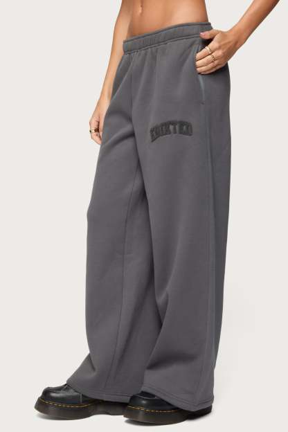 Edikted To You Wide Leg Sweatpants - DARK-GRAY