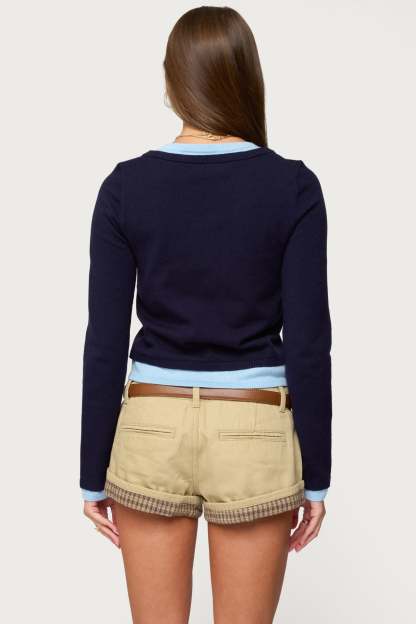 Marthie Layered Knit V Neck Top - NAVY