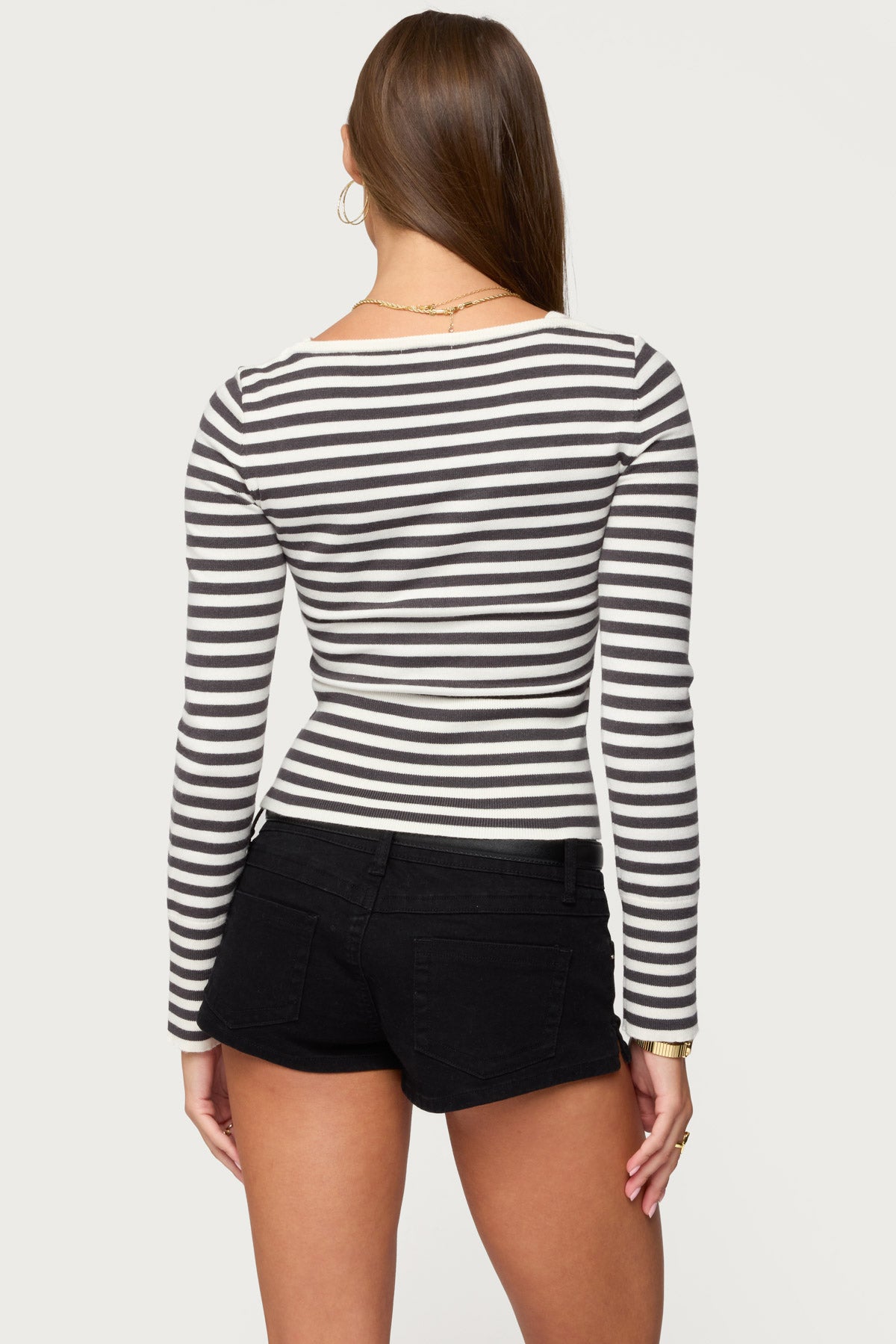Cecile Layered Long Sleeve Top - GRAY-AND-WHITE