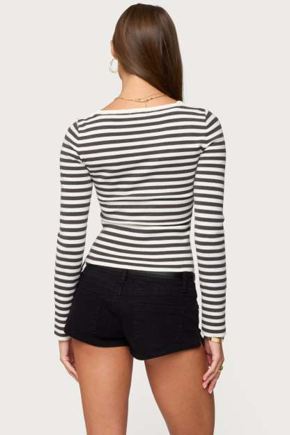 Cecile Layered Long Sleeve Top - GRAY-AND-WHITE