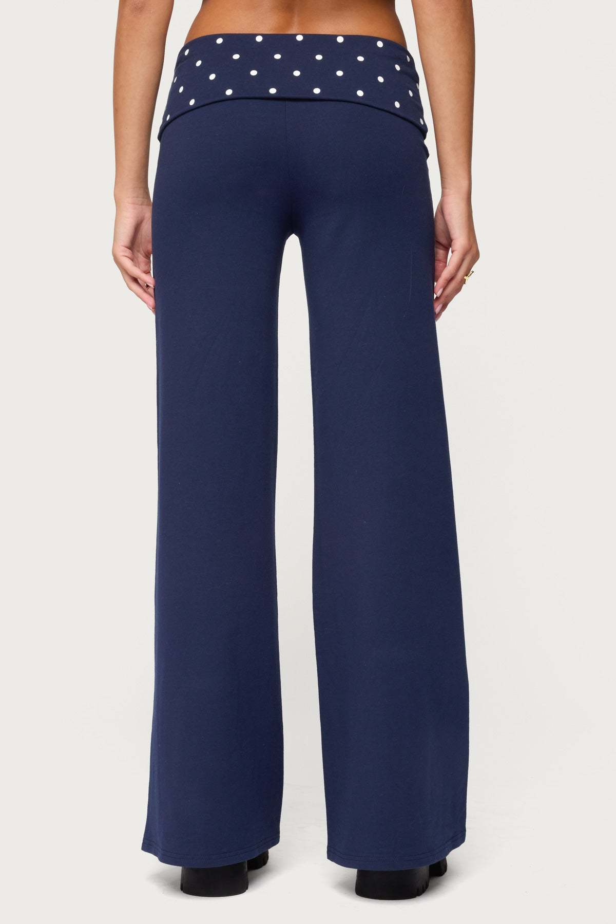 Reeva Polka Dot Foldover Pants - NAVY