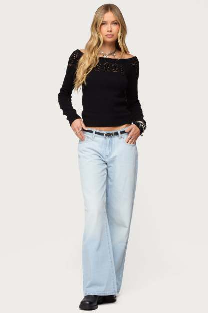 Lillis Boat Neck Knit Top - BLACK